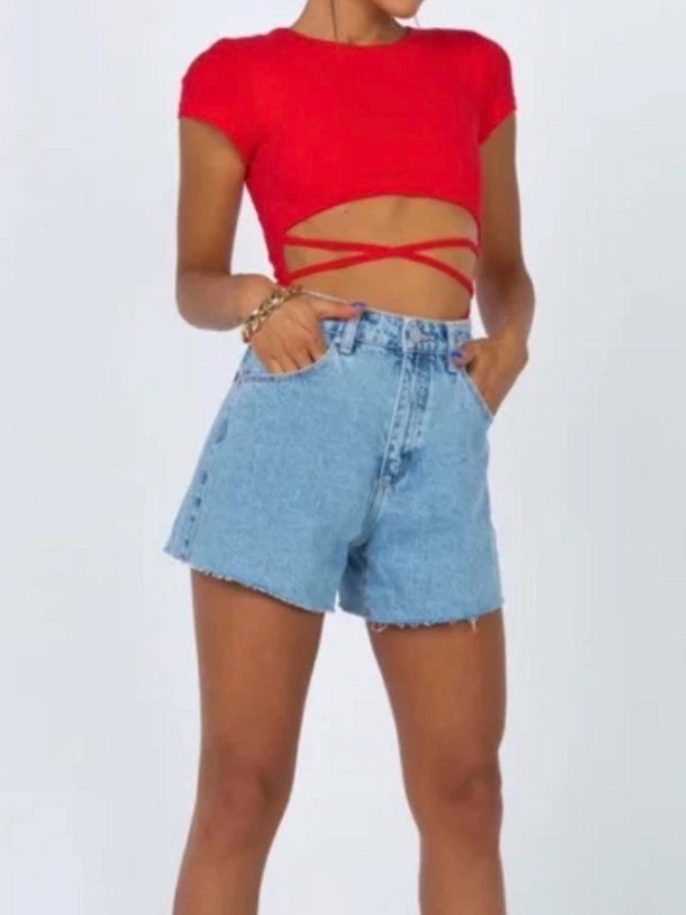 Princess Polly Red Ribbed Bodysuit with cutout - Picture 2 of 7